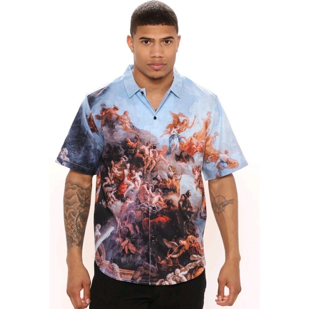 Nova Mens Button‎ Down shirt Sz 2XL XXL Fits like a 3X Renaissance Art Woven NWT
